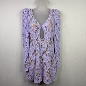 For Love & Lemons Rosemary Lace Mini Dress Womens S Purple Cutout Romantic Fairy